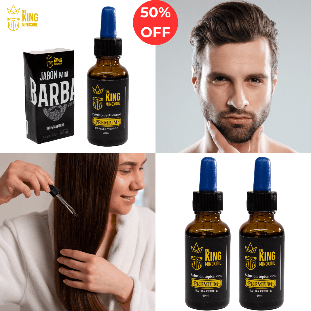 2X1 Tónico The King®  Crecimiento Barba y Cabello Extra Fuerte UNISEX + Jabón y Tónico Romero de REGALO🎁