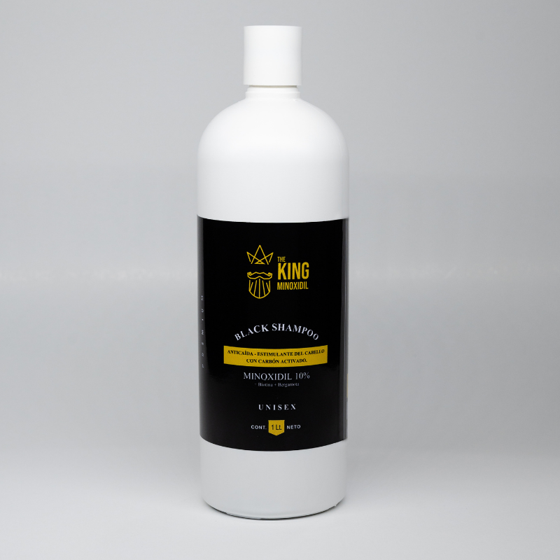 Black Shampoo Premium anticaída - estimulante del cabello, Minoxidil 10% con carbón activado + Biotina y Bergamota. UNISEX